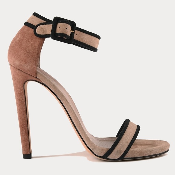 Gucci Shoes - Gucci Suede Colorblock Dusty Rose Beige Ankle Strap Open Toe Heeled Sandals 38.5